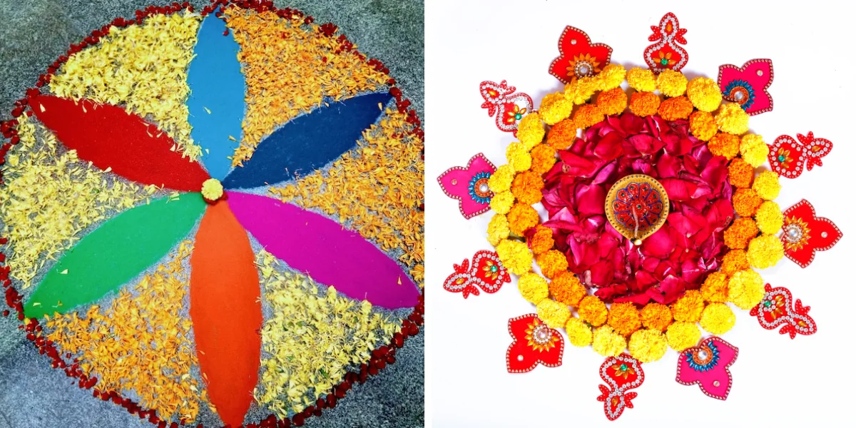Original Flower Rangoli with Mixed Colors