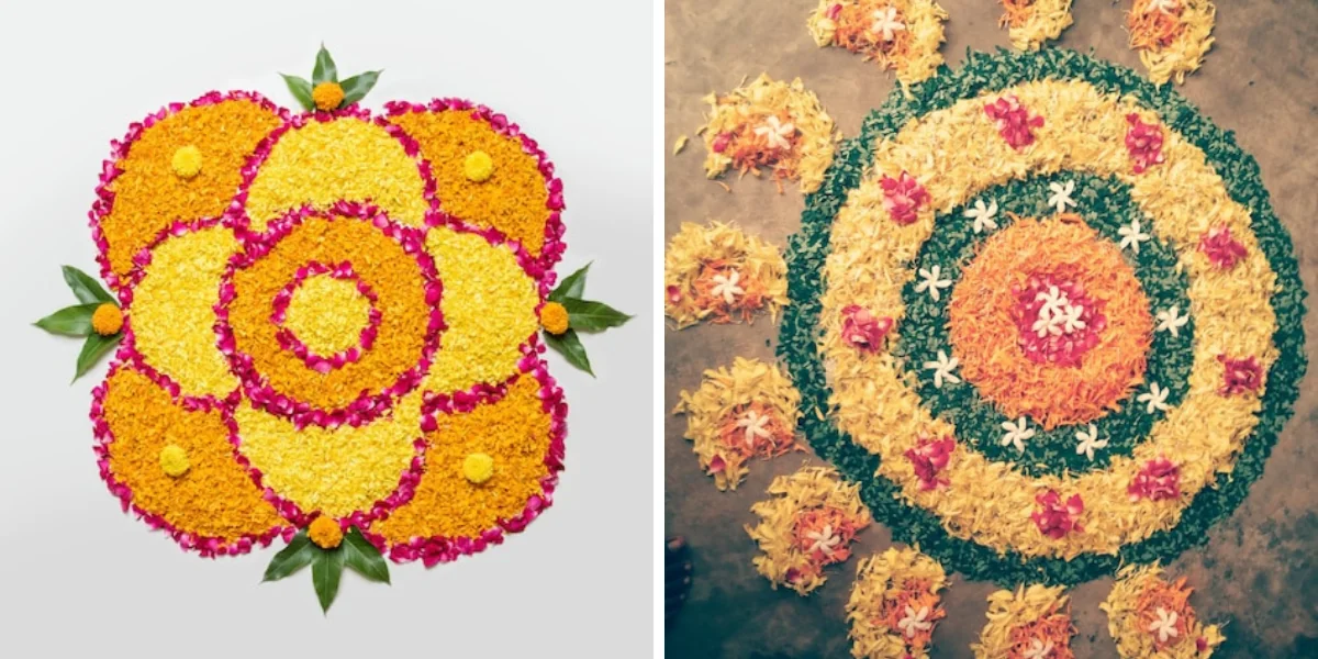 Rangoli Designs with Flowers Petals in Mandala Style