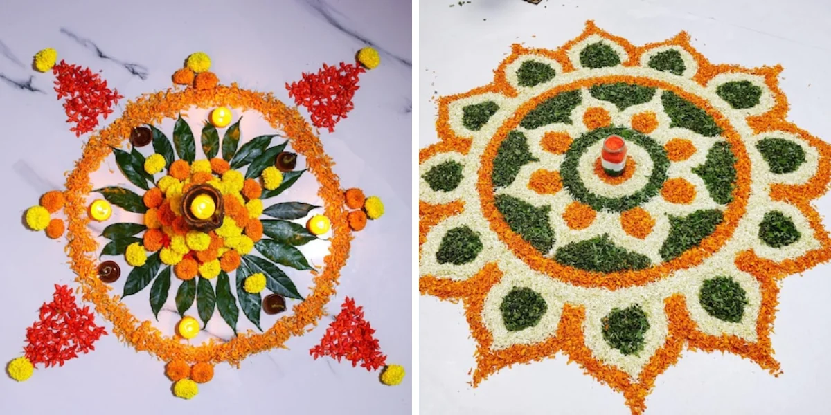 Rangoli Designs with Flowers and Leaves