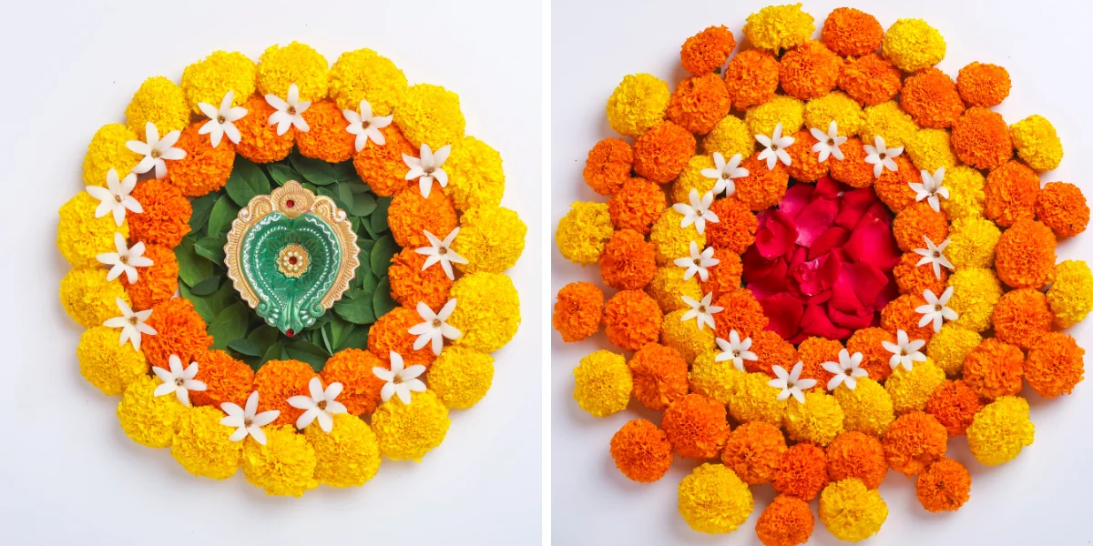 Simple Rangoli Designs with Flowers for Beginners
