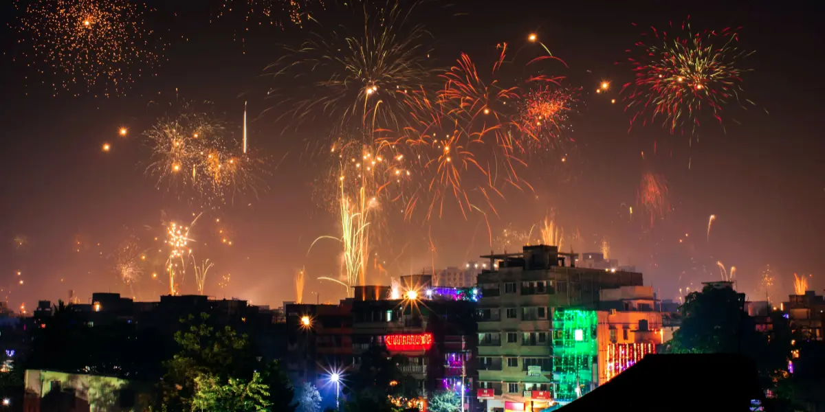 Colorful fireworks night sky