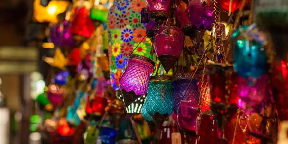 Colorful glass lanterns for Diwali