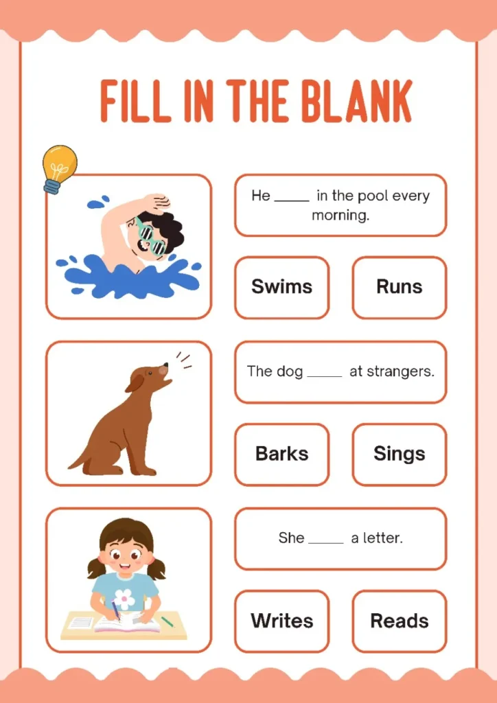 Verb Filling Worksheet Fill Right Verb In The Blank