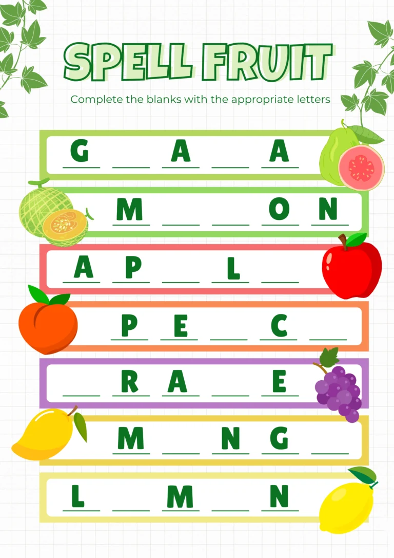 Fruit Name Missing Letter Worksheet