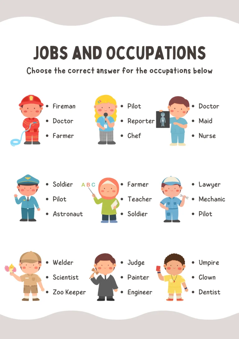 Jobs and Occupations Matching Worksheet
