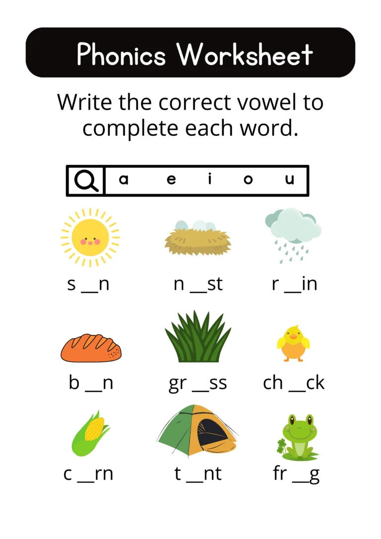 Phonics Worksheet: Fill Missing Middle Letter