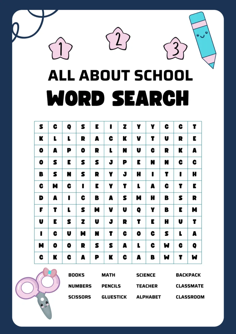 Word Search Worksheet: School Puzzle for Kids