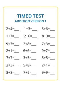 Addition Timed Test Math Worksheet