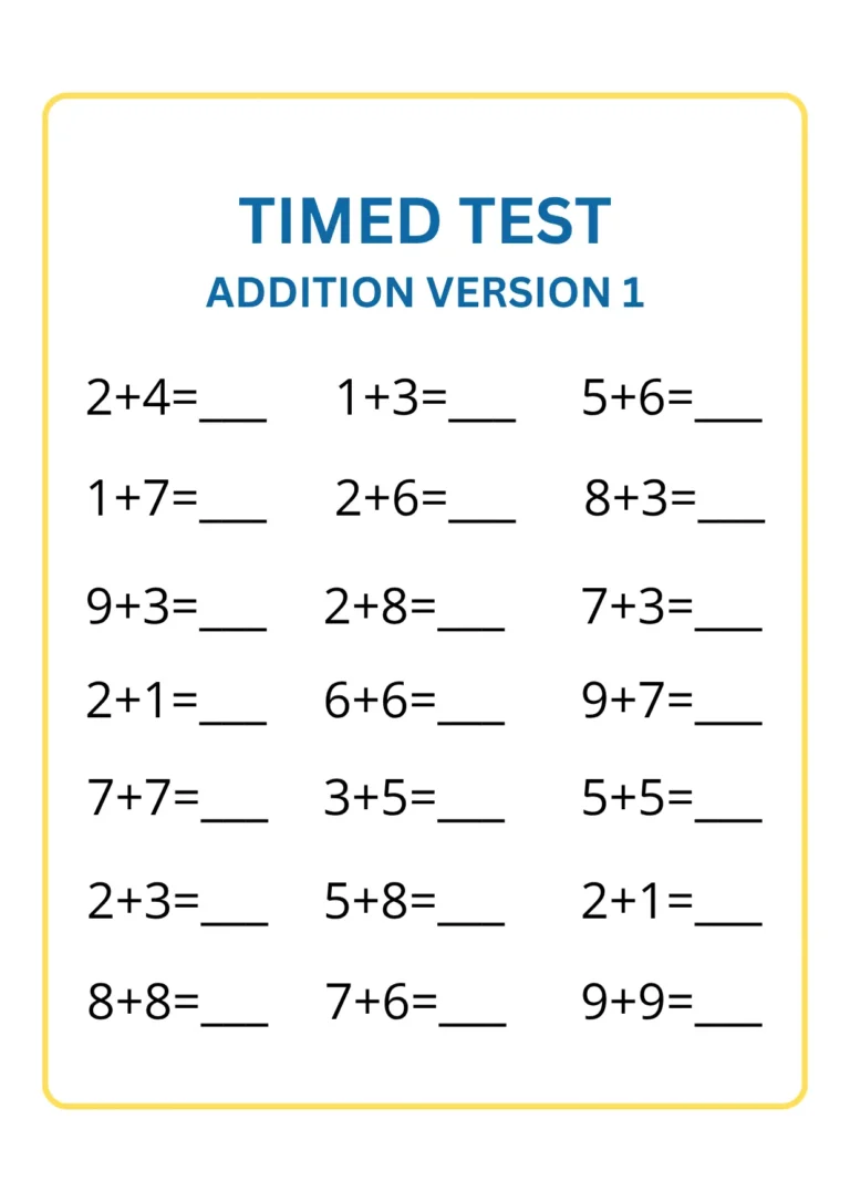 Addition Timed Test Math Worksheet