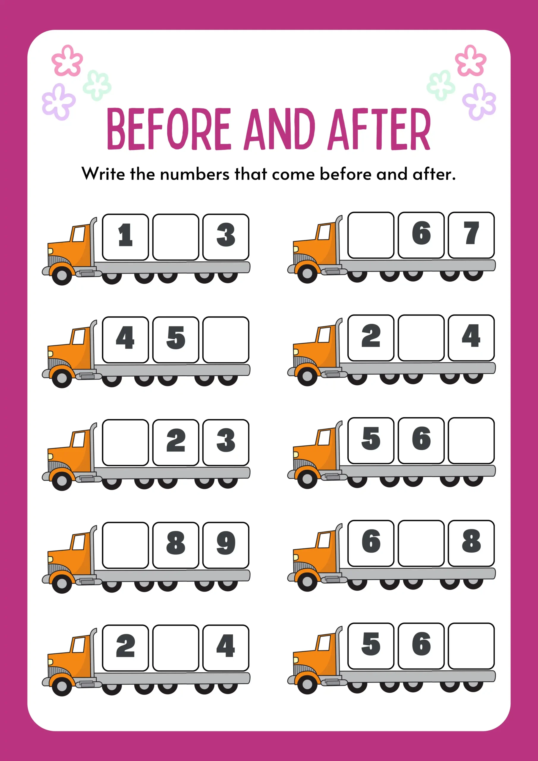 Before and After_ Write the Numbers That Come Before and After