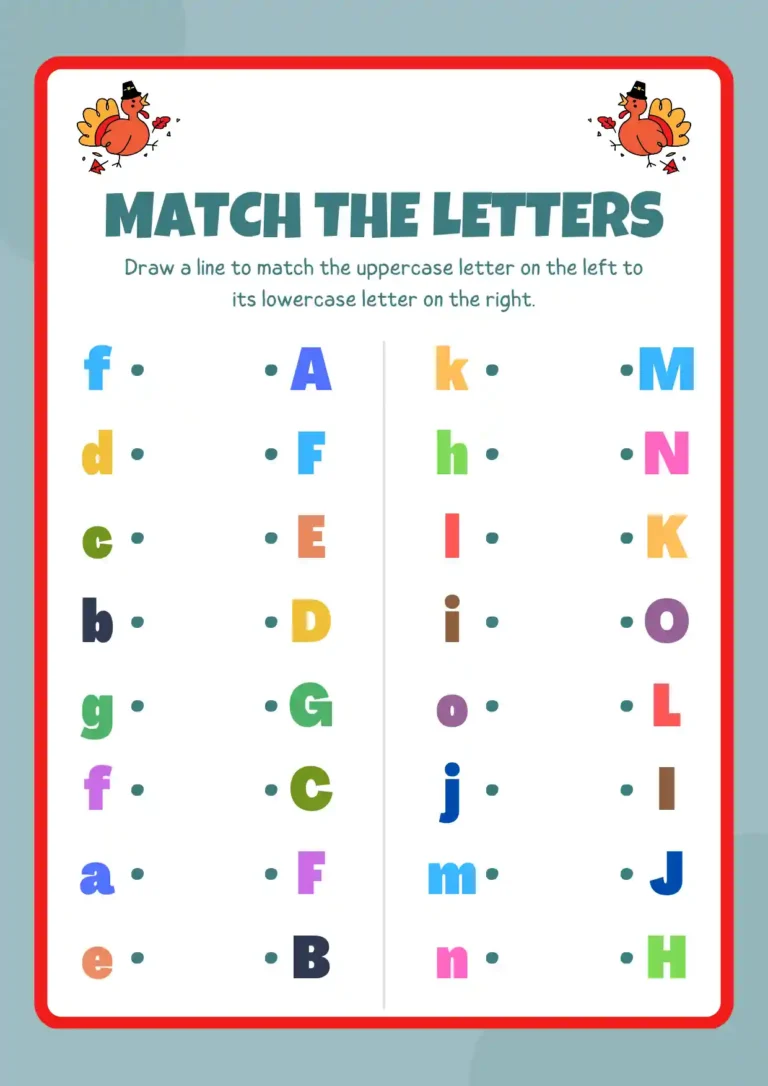 Colorful Fun Match The Letters Worksheet