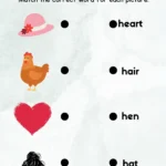 Colorful Illustrative Letter Hh Words Matching English Worksheet