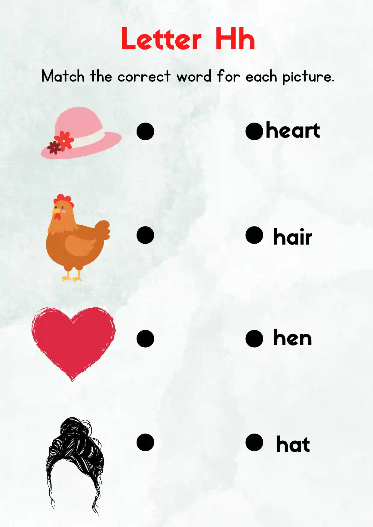 Colorful Illustrative Letter Hh Words Matching English Worksheet