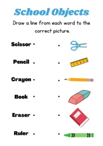 Colorful Illustrative School Objects Matching