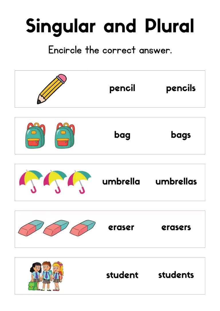 Colorful Illustrative Singular and Plural English