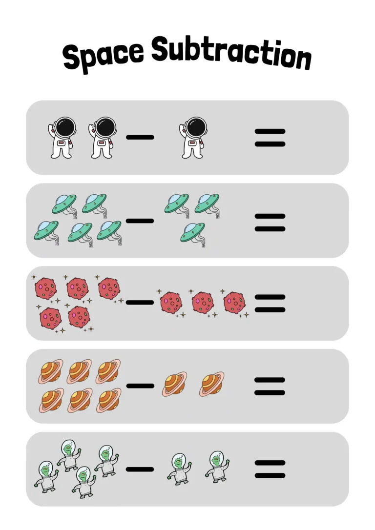 Colorful Outer Space Back to School Printable Math Space Addition Worksheet