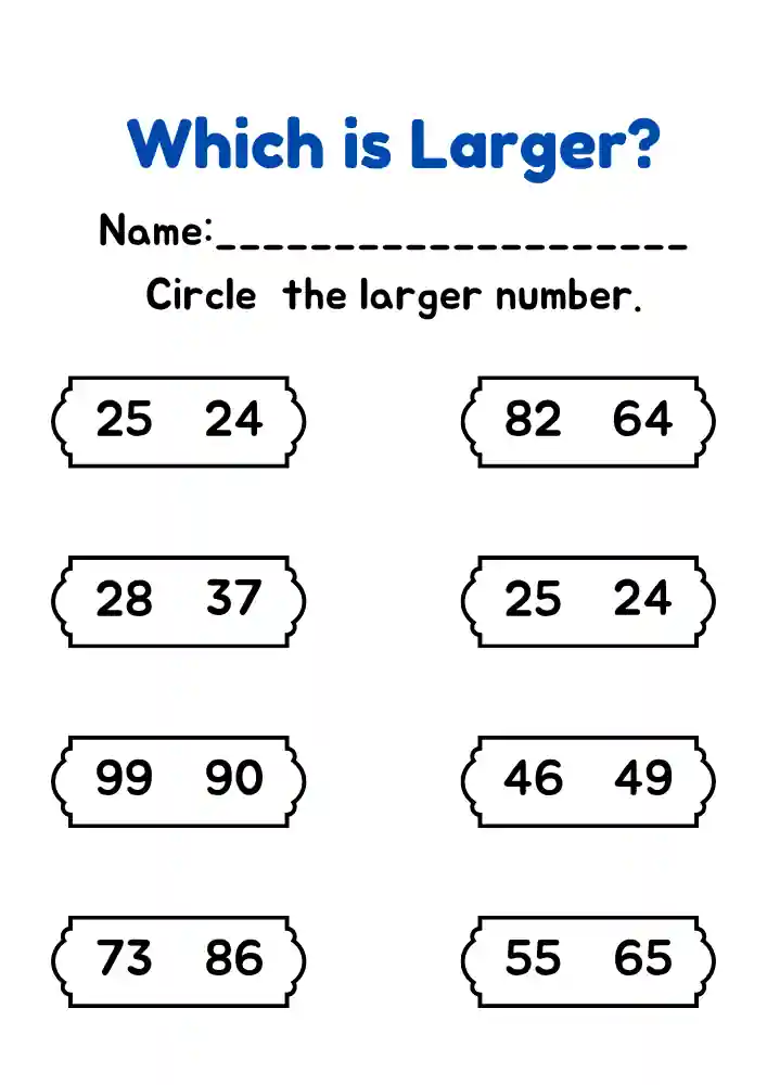 Comparing Numbers Black Simple Mathematics Worksheets