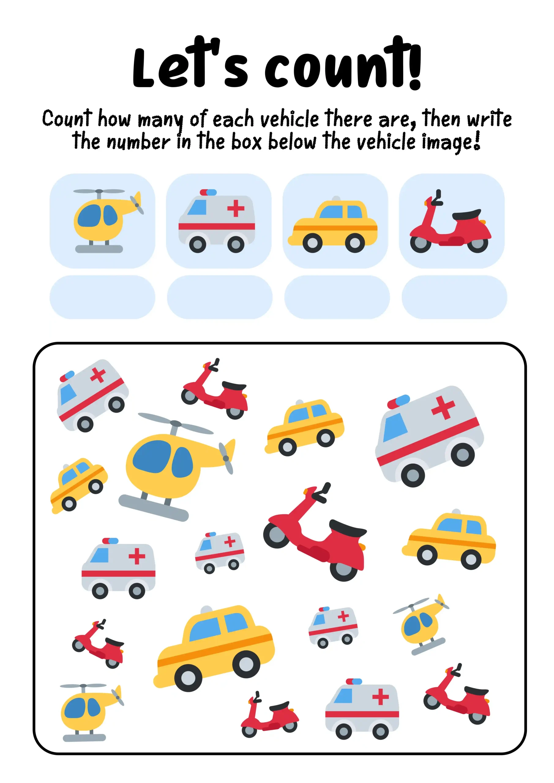 Counting Worksheet_ Count Vehicle And Give Numbers