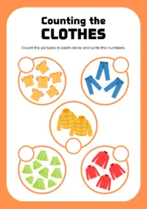 Counting the Clothes Math Worksheet in Orange Yellow Cute Style