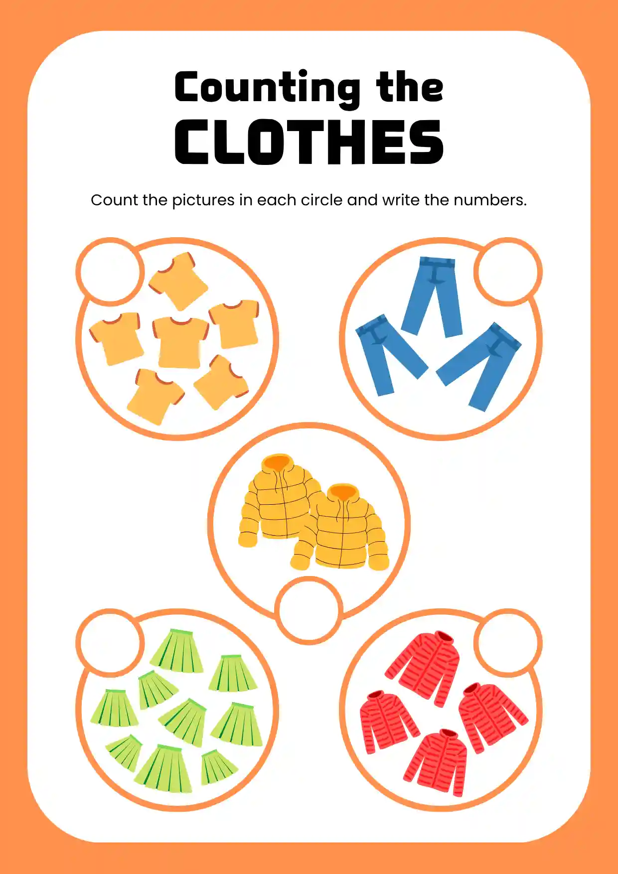 Counting the Clothes Math Worksheet in Orange Yellow Cute Style
