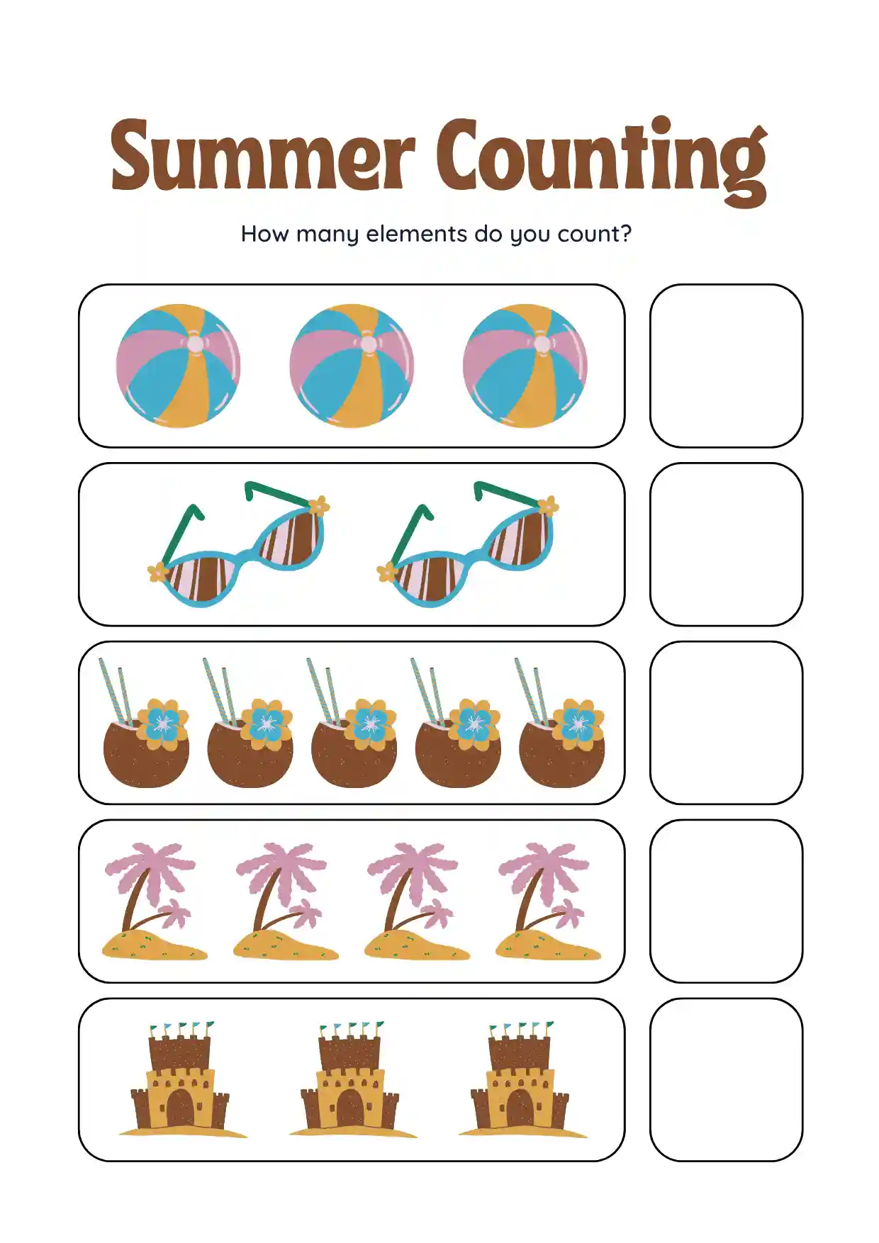 Maths Worksheet Count The Items And Write The Correct Number