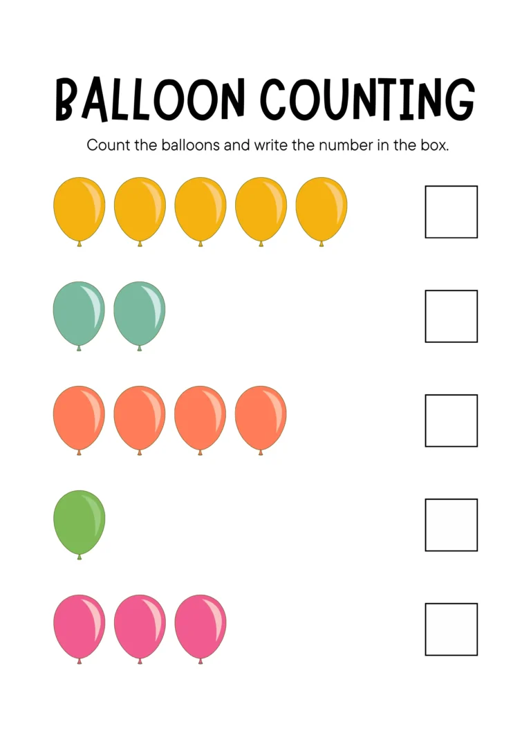Maths Worksheet Count the balloons and write the number