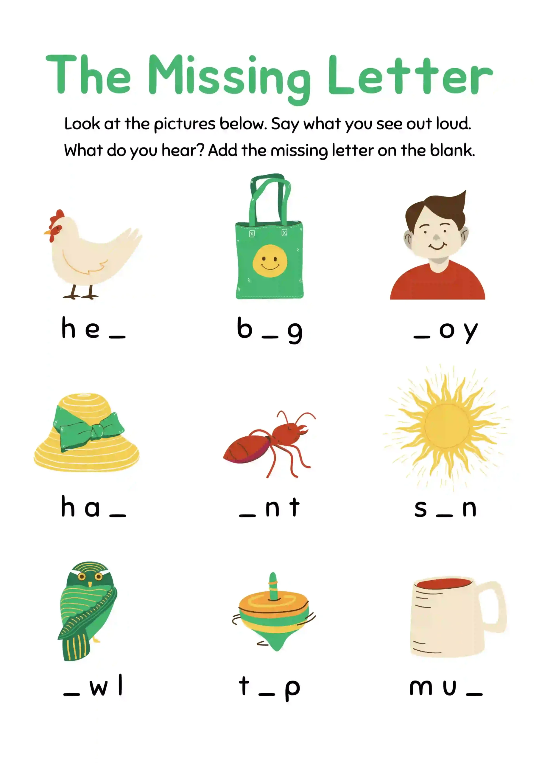 Missing Letter Fill In The Missing Letter To Complete The Word