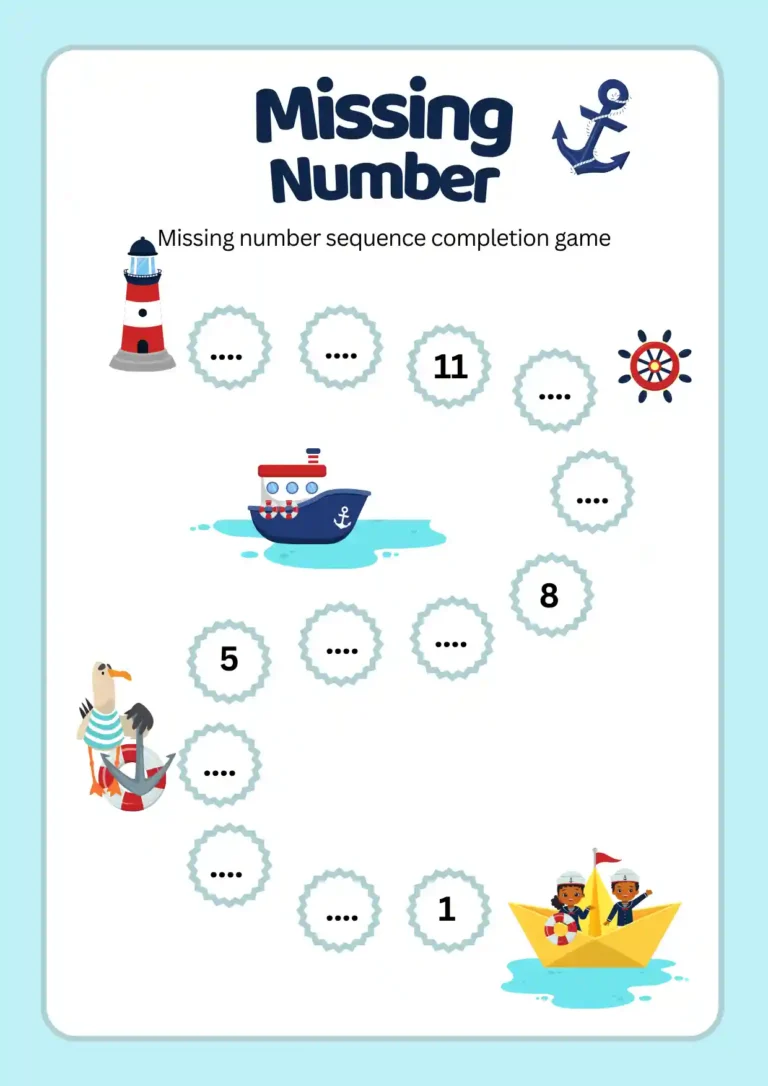 Missing Number Worksheet Blue and Red Educational Style