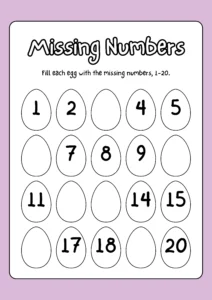 Missing Numbers Worksheet Find Missing Nember And Fill The Egg