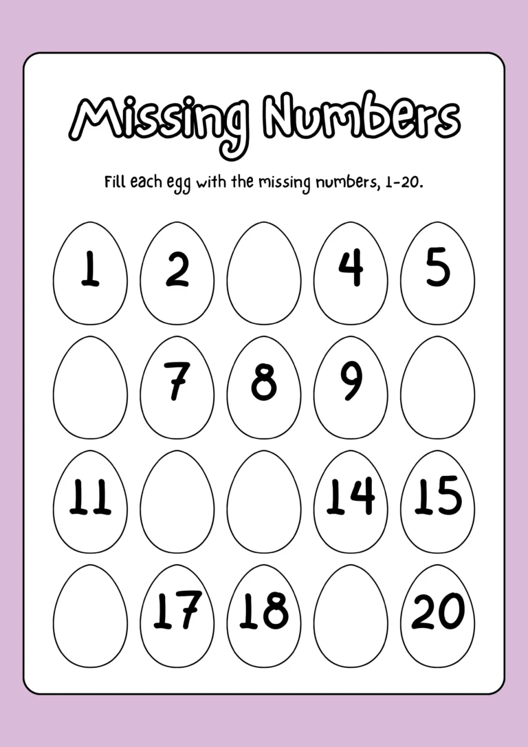 Missing Numbers Worksheet Find Missing Nember And Fill The Egg