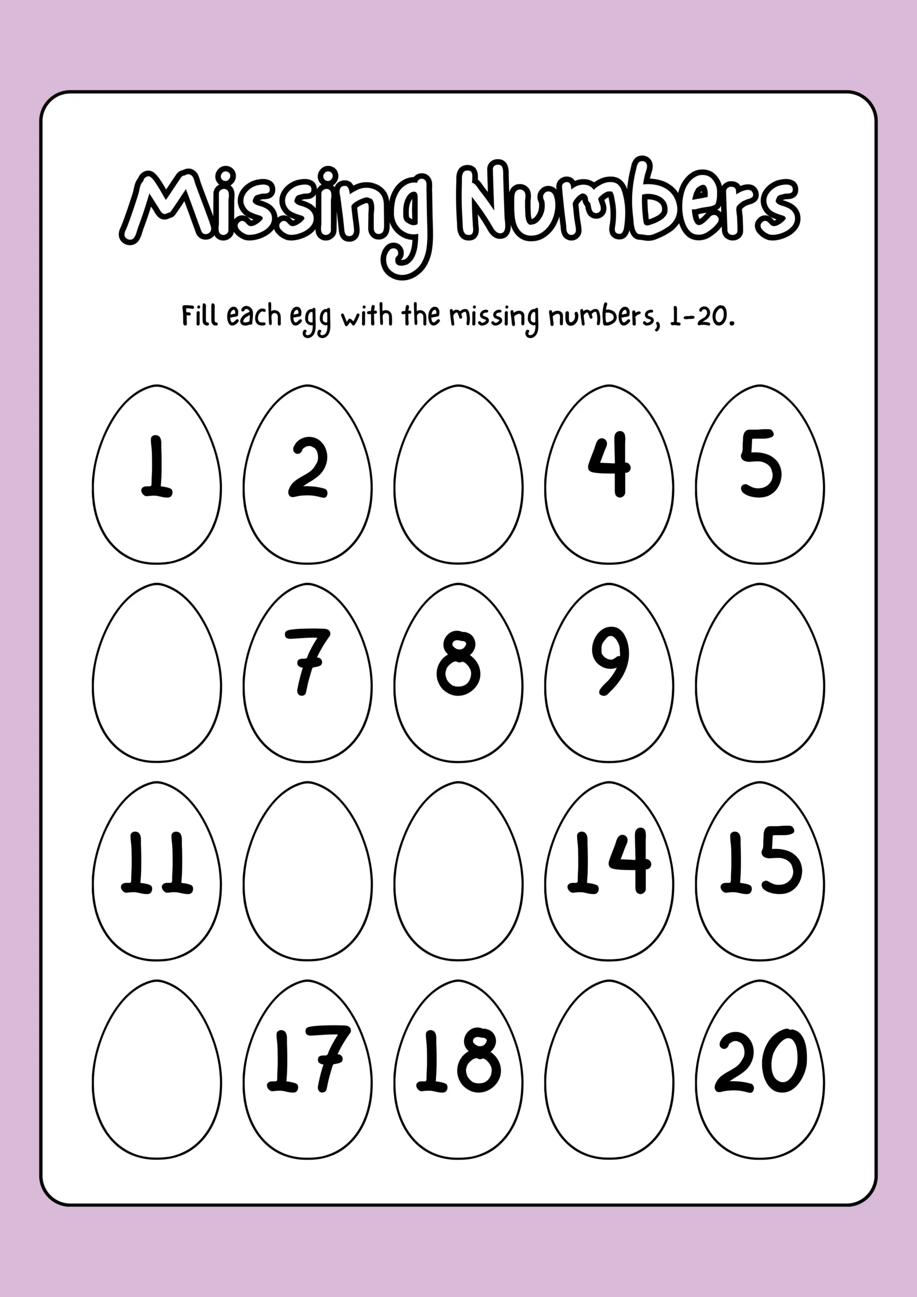 Missing Numbers Worksheet Find Missing Nember And Fill The Egg