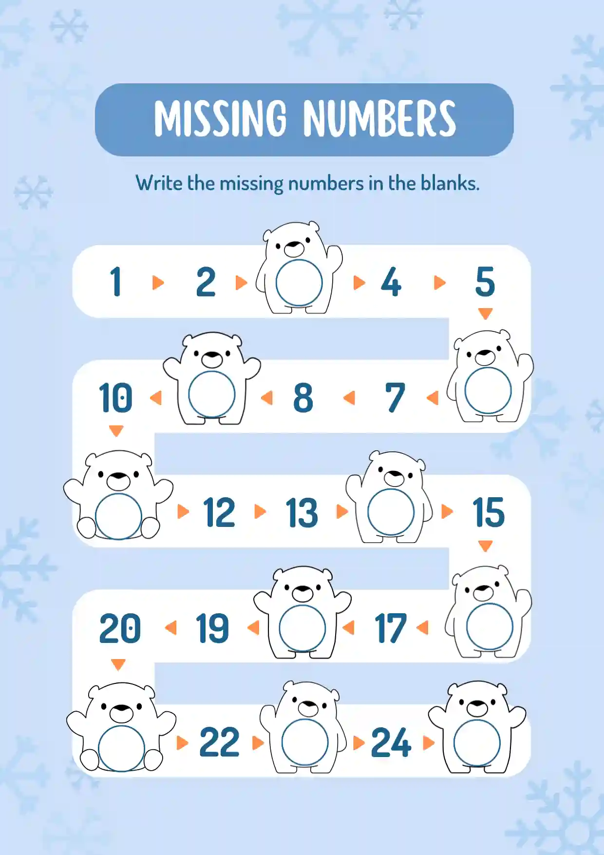 Mıssıng Numbers Worksheet Write the missing numbers in the blanks